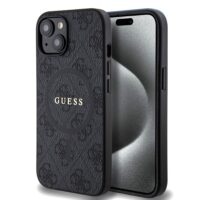 Dėklas Guess PU Leather 4G Colored Ring MagSafe Apple iPhone 15 juodas