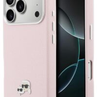 Dėklas Karl Lagerfeld PU Karl and Choupette Heads Pins MagSafe Apple iPhone 17 Pro rožinis