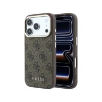 Dėklas Guess PU Leather 4G Gold Frame MagSafe Apple iPhone 18 Pro rudas
