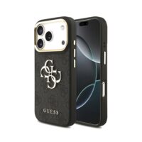 Dėklas Guess PU Leather 4G Metal Logo Gold Frame Apple iPhone 18 Pro juodas
