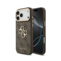Dėklas Guess PU Leather 4G Metal Logo Gold Frame Apple iPhone 18 Pro Max rudas